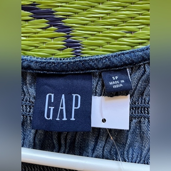 Gap Organic Cotton Denim Ruffled flutter Smocked Midi Tiered Dress Size Small - Picture 7 of 10